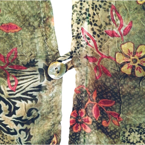 K Studio Blouse Women's 18 Short Sleeve Button Up Open Back Sheer Brown Florals - Picture 4 of 11